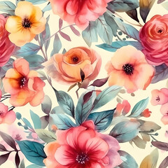 seamless pattern of flowers. watercolor design. Generative AI