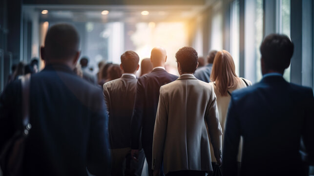 Office Managers and Business People Commute to Work in the Morning or from Office on a Sunny Day on Foot. Generative AI Illustration