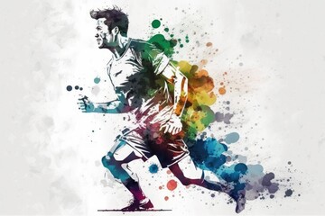 Naklejka na ściany i meble Abstract soccer player in watercolor style (Generative AI)