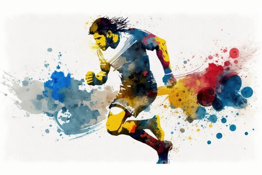 Abstract soccer player in watercolor style (Generative AI)