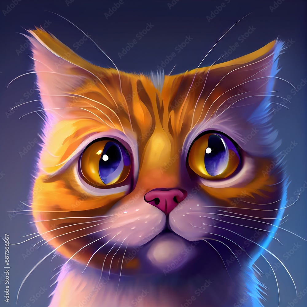 Canvas Prints Funny cartoon of a cat, created with generative ai