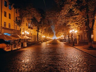 street in the old town by the light of lanterns