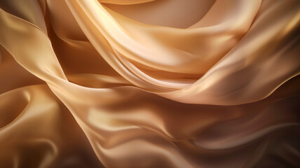 Elegant, transparent, translucent and smooth silk or satin luxury cloth texture  background. Luxurious background design. Light brown, bronze color. Generative ai. - 587366512