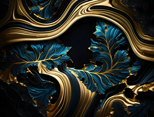 black blue gold marble background. Generative AI.