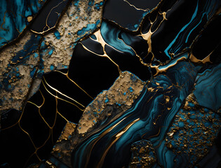 black blue gold marble background. Generative AI.