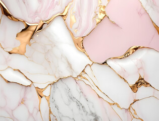 Pink gold white marble background. Generative AI.