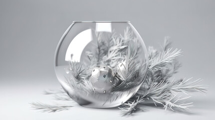 3d render, Christmas background with empty glass ball. Generative Ai