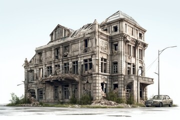 Fototapeta premium antique building with a vintage car parked in front. Generative AI