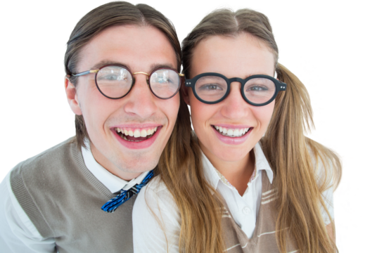 Geeky hipsters smiling at camera 