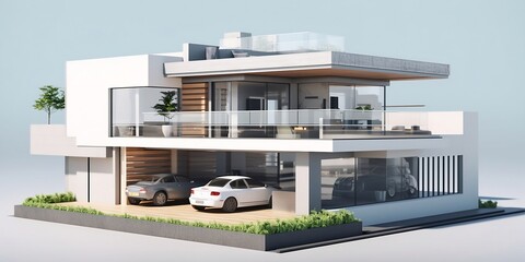 Cross-Section of a Modern White Intelligent House, AI Generated - obrazy, fototapety, plakaty