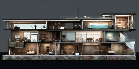 Cross-Section of a Modern Intelligent House, AI Generated