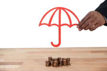 Rolgordijnen hand holding a red umbrella © vectorfusionart