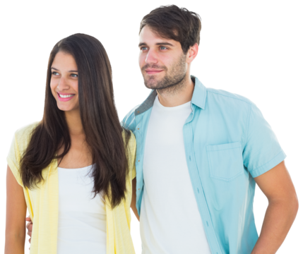 Happy casual couple smiling together