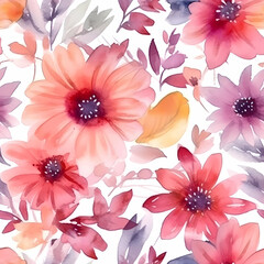 seamless pattern of flowers. watercolor design. Generative AI
