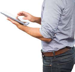 Businessman using digital tablet over white background