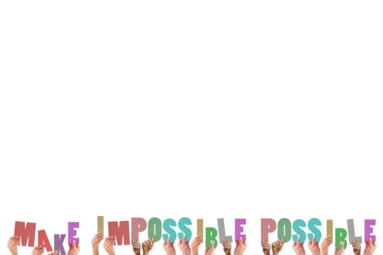 Cropped hands holding colorful words make impossible possible  - Powered by Adobe