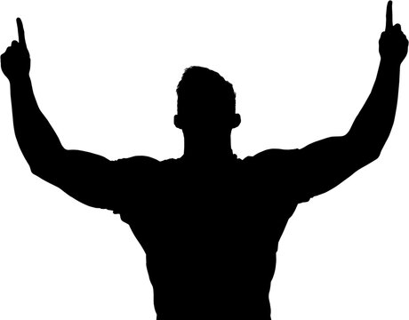 Male rugby player arms raised