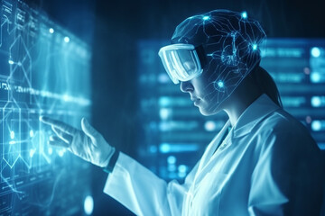 Medicine doctor touching medical global network, Computing electronic medical record. DNA. Digital healthcare and network connection on virtual interface, medical technology AI Generated