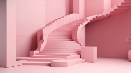 3d render, pink stairs, steps, abstract background in pastel colors. Generative Ai