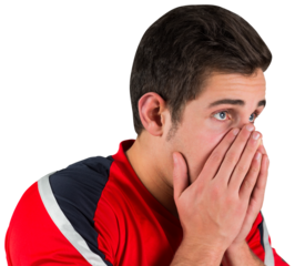 Nervous football fan in red