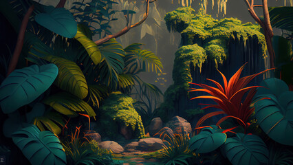 Obraz na płótnie Canvas Tropical rainforest illustration background