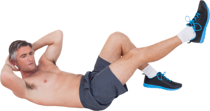 Fit man doing sit ups with no shirt on - Powered by Adobe