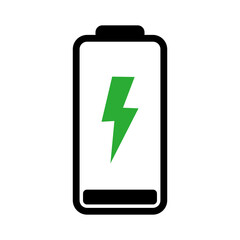 Battery charging icon on transparent background.