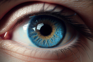 Fototapeta na wymiar Female blue eye realistic beautiful closeup zoom
