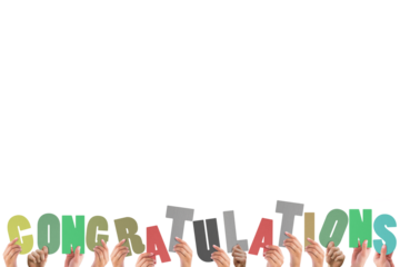 Cropped hands holding colorful word congratulations 