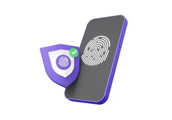Fingerprint login username password on mobile phone. touch Id unlock app verify identity concept. personal privacy, technology cyber security protection, secure identification. 3d rendering