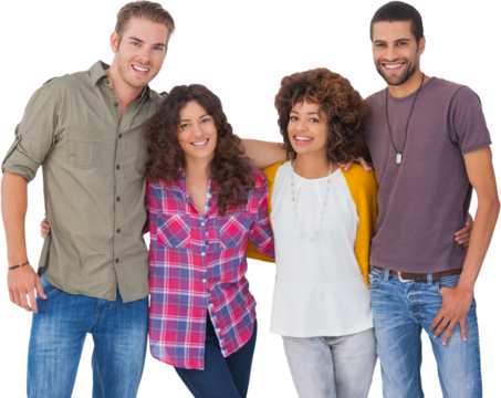 Fashionable young friends smiling