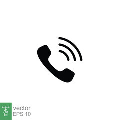 Telephone ringing icon. Call, phone, incoming, receiver, contact. Simple solid style. Black silhouette, glyph symbol. Vector illustration isolated on white background. EPS 10.