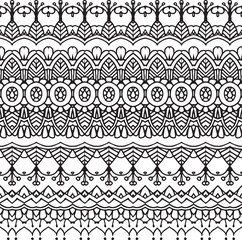 ethnic floral hand drawn line art style seamless pattern, borders, vector illustration background