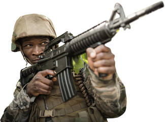Fototapeta premium Military soldier aiming with a rifle