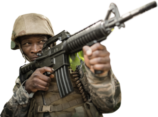 Military soldier aiming with a rifle