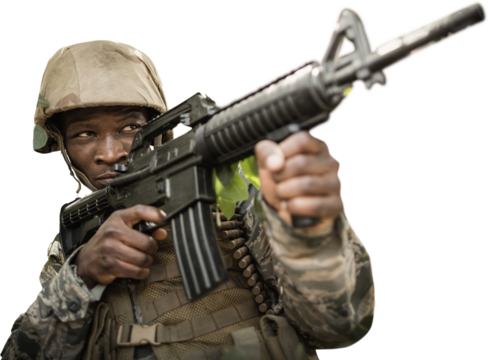 Military soldier aiming with a rifle