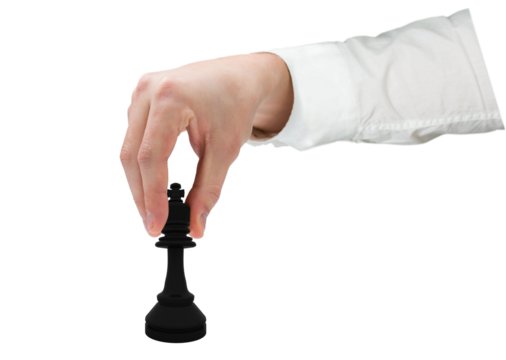 Businessmans hand moving black king - Powered by Adobe