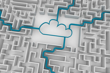 Overhead view of cloud computing with maze