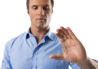 Executive using glass mobile phone