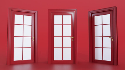 3D render of red doors isolated on colored background,