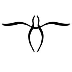 abstract image of a dove with outstretched wings with a cross, creative black logo on a white background