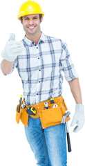 Male handyman gesturing thumbs up sign