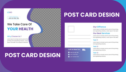Creative medical postcard template design layout, Medical health care postcard template design.