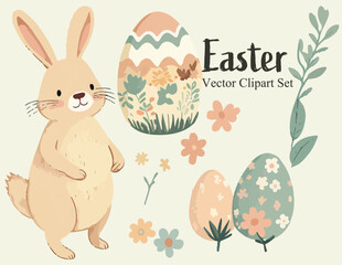 Easter Clipart, Bunny, Eggs, Vector Illustrations