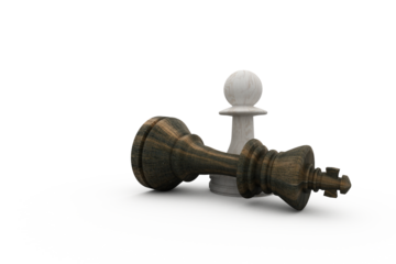 White pawn standing over fallen black king