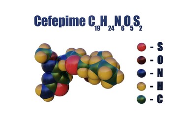 Cefepime, a broad-spectrum, fourth-generation cephalosporin antibiotic with antibacterial activity. 3d illustration