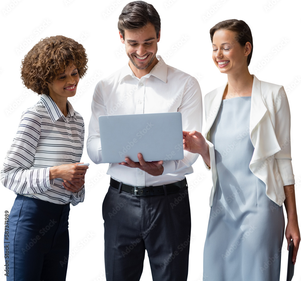 Wall mural businessman explaining to female colleagues over laptop