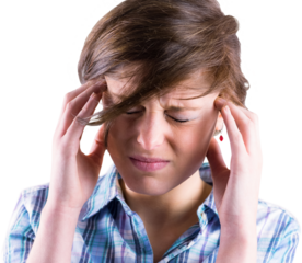 Pretty brunette getting a headache with hands on head