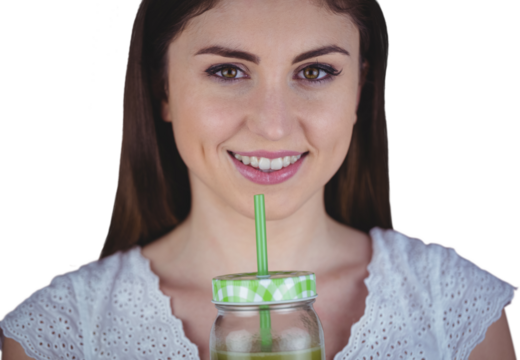 Woman with green juice