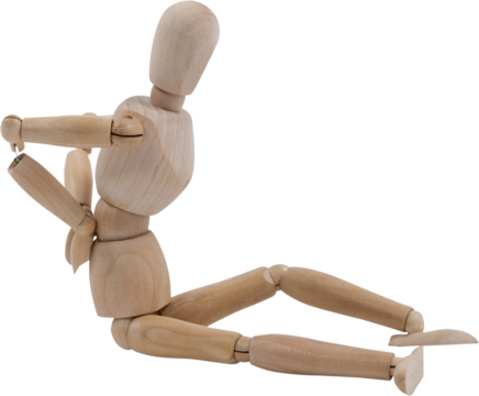 Wooden 3d artificial figurine sitting with hands on back